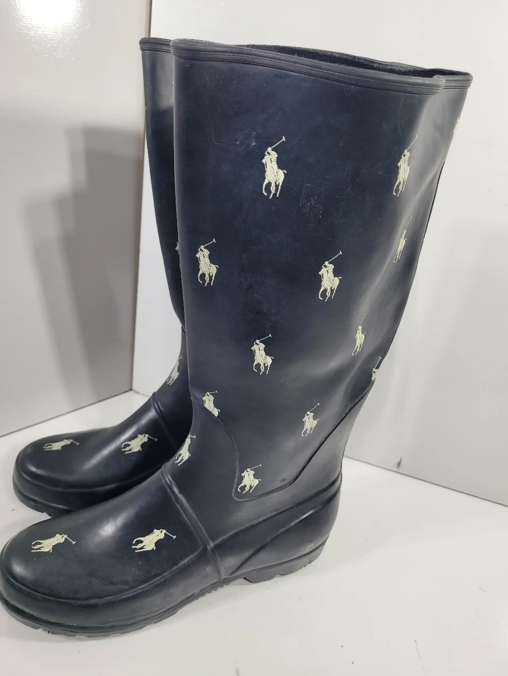 Polo Ralph Lauren Men 6 Women 7.5 Kids 6Y Rain Boots Pony All Over Print Wellies